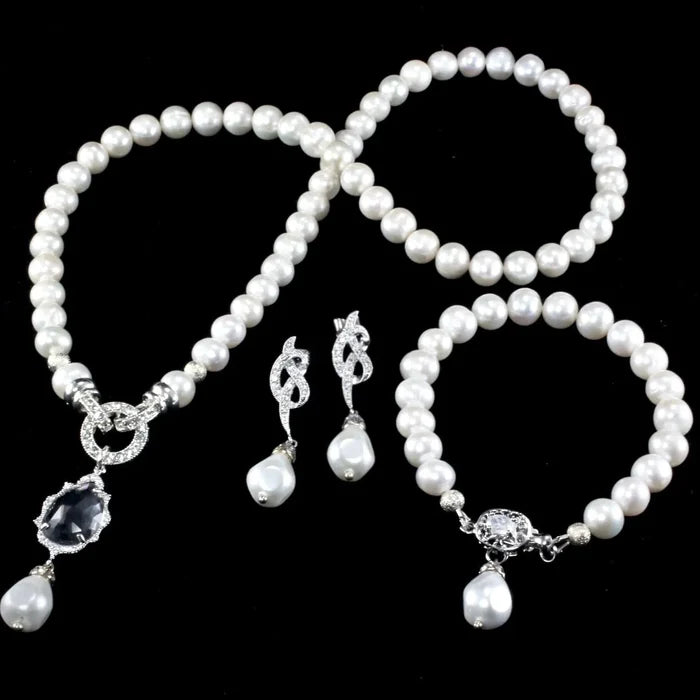 Pearl Wedding Jewelry - Freshwater Pearl Bridal 3-Piece Jewelry Set