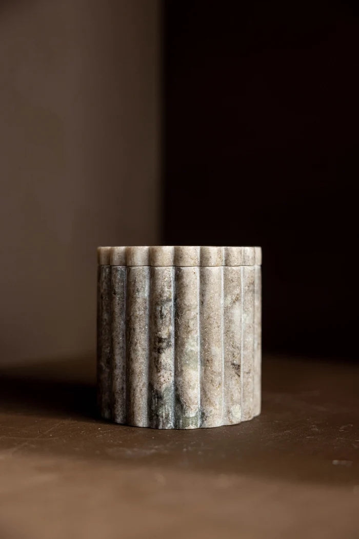 Beige Gray Marble Fluted Jar - Magnolia Lane co. Home + Garden + Gift