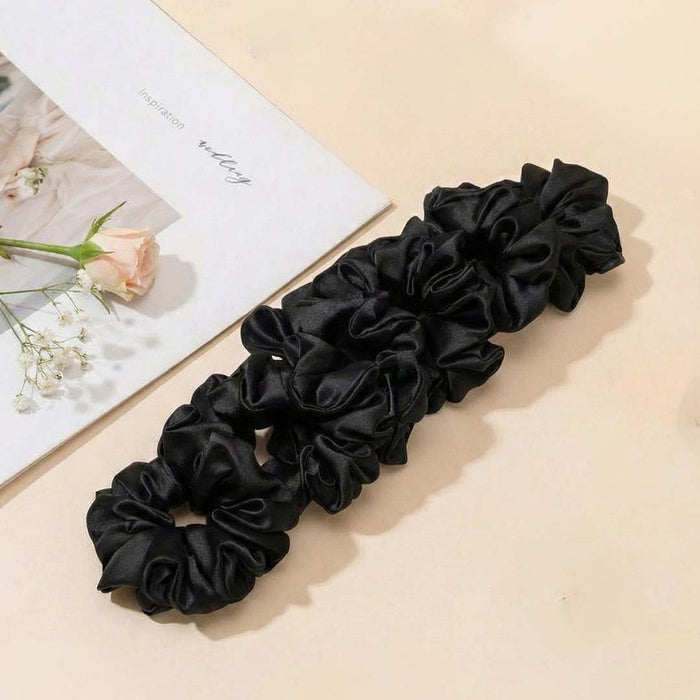 Black Silk Satin Scrunchies  - Set of 6