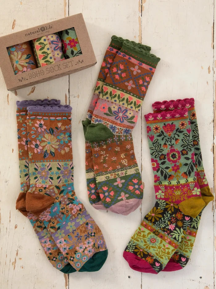 Boho Sock Set, Set of 2 - Neutral Floral-view 1