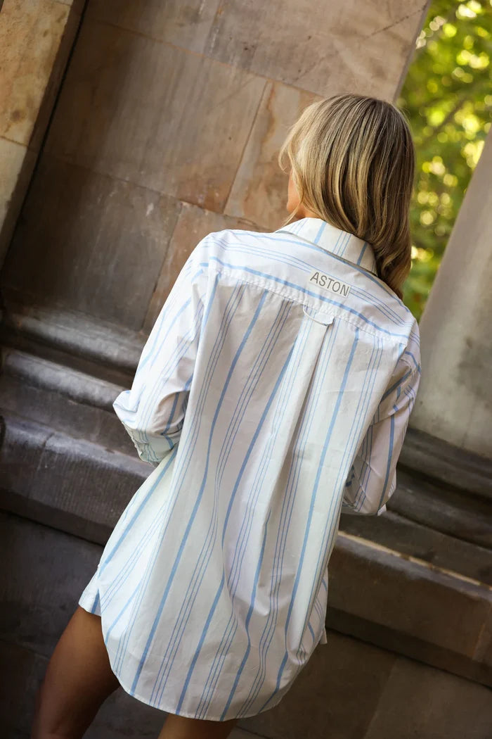 BUDDY SHIRT in Sky Antique Stripe from Aston Studio