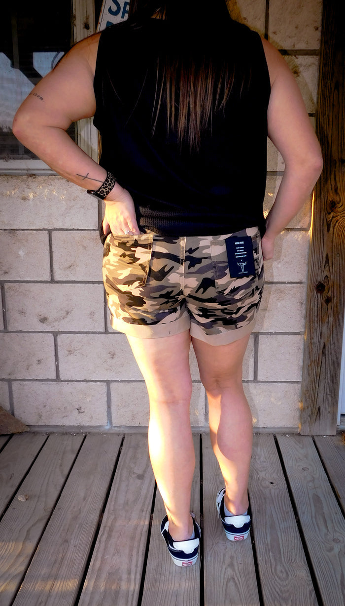 Camo Printed Cuffed Boyfriend Shorts