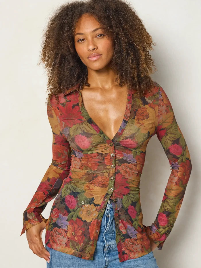 Carina Mesh Top - Autumn Roses Gold-view 1