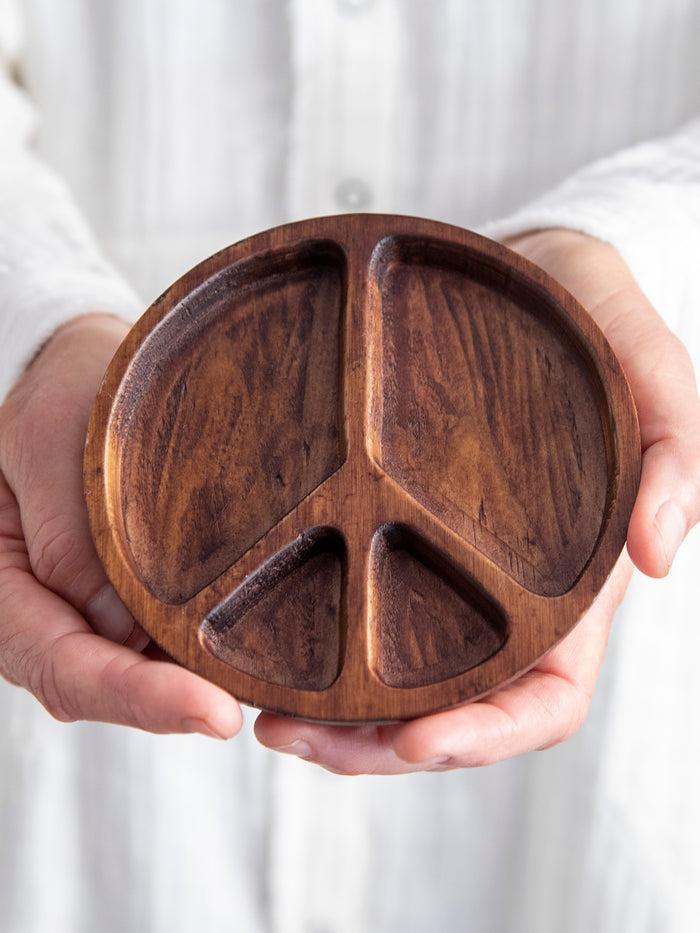 Carved Wood Trinket Dish - Peace Sign-view 1