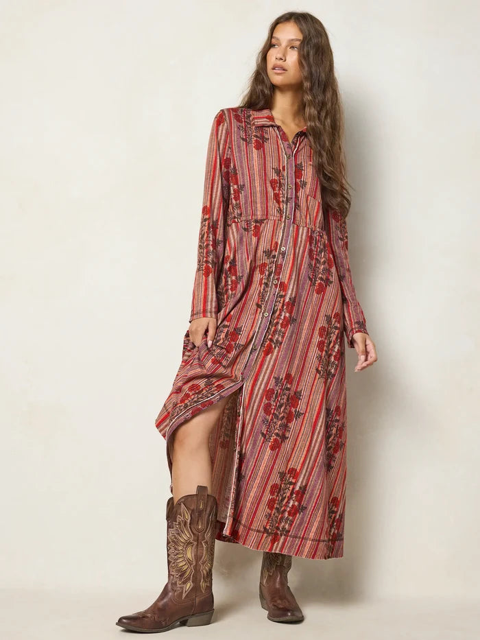 Christa Knit Cotton Maxi Dress - Batik Garden Red-view 1