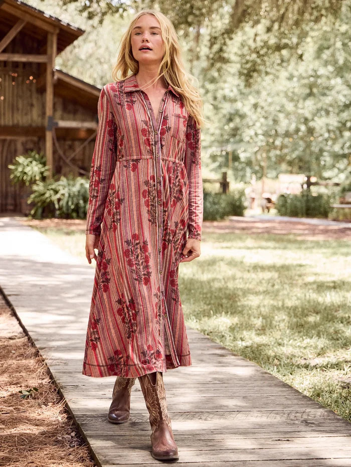 Christa Knit Cotton Maxi Dress - Batik Garden Red-view 4