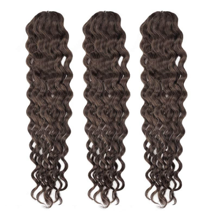 qvr 3 packs deep brown color water wave crochet braiding hair extensions