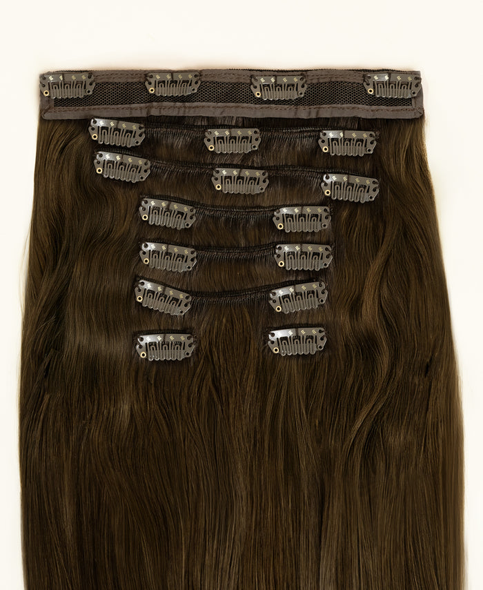 clip-in hair extensions ash brown.