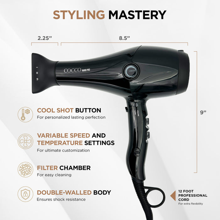 COCCO Nano Pro Dryer Black # NANOPROV2 - Palms Fashion Inc.