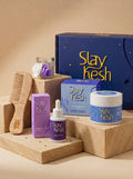 Slaykesh Complete Hair Repair Kit featuring Hair Mask, Scalp Serum, Neem Comb and Candle in luxury gift box