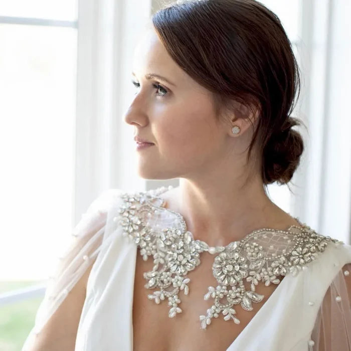 Wedding Cape Veil Cathedral Length – Cape Veil with Pearls and Crystals