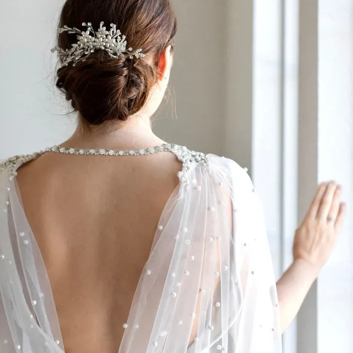 Wedding Cape Veil Cathedral Length – Cape Veil with Pearls and Crystals