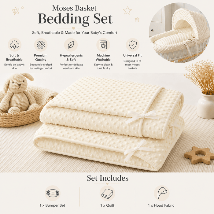 Cream Dimple Moses Basket Bedding Set (Basket Not Included!)