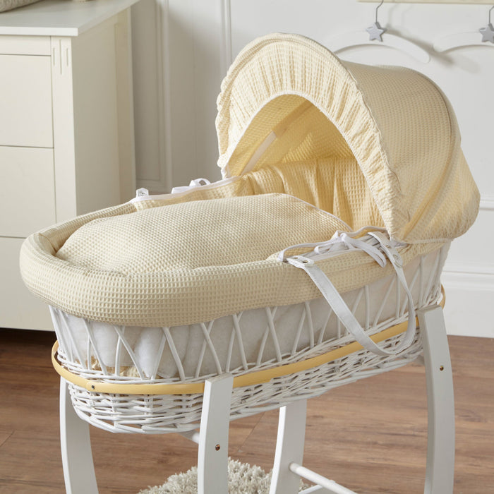 Cream Waffle White Wicker Baby Moses