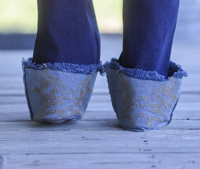 Dark Wash Boot Stich Embroidered Cuff/Pocket Detail High Riser Trouser Jean