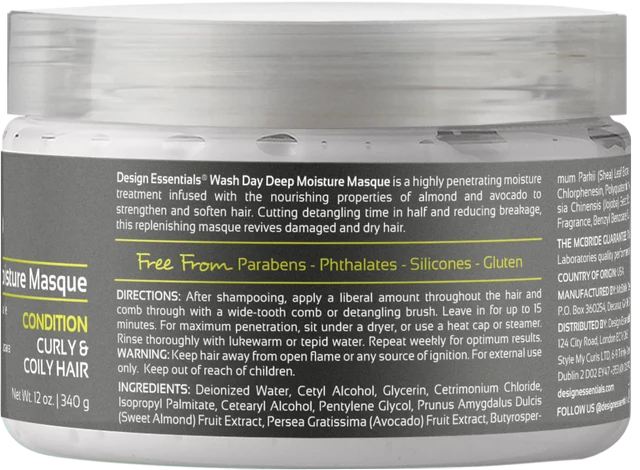 DESIGN ESSENTIALS Almond & Avocado Wash Day Deep Moisture Masque (12oz)