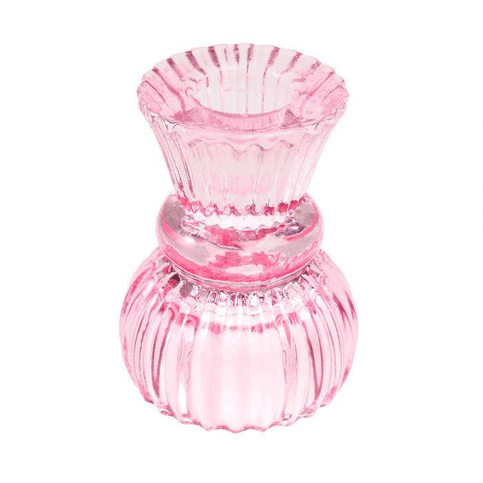 Double Ended Glass Candle Holder Pink
