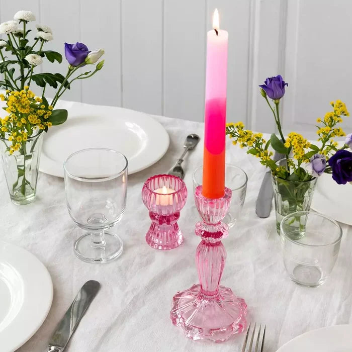 Double Ended Glass Candle Holder Pink