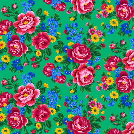 F2391 - Emerald Green Kokum Scarf Floral