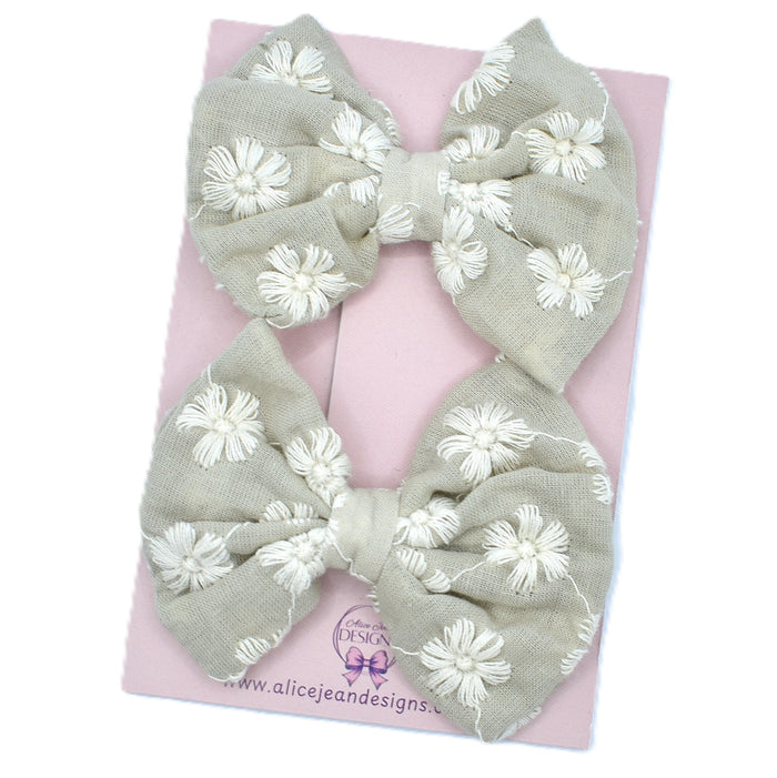 Fabric piggytail bows - grey