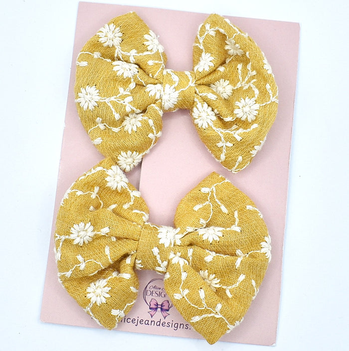 Fabric piggytail bows - mustard