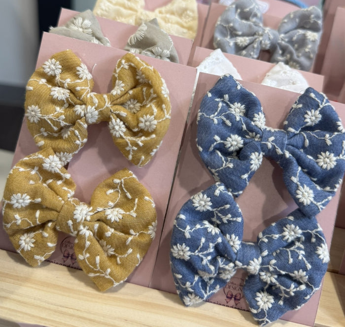 Fabric piggytail bows - mustard