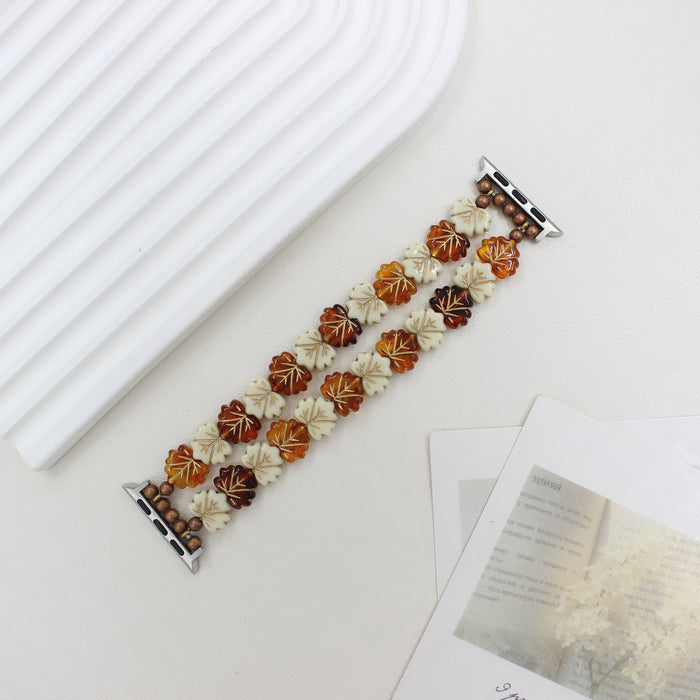 Falling for Leaves Heishi Bracelet Band For Apple Watch â Rich Autumn Tones â Warm amber, golden brown, and ivory beads add seasonal charm.
