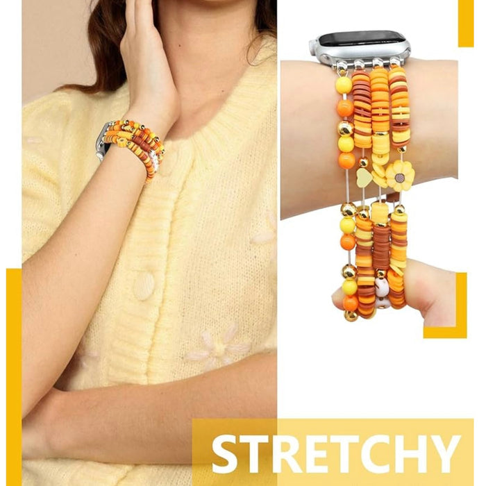 Falling for Leaves Heishi Bracelet Band For Apple Watch â Rich Autumn Tones â Warm amber, golden brown, and ivory beads add seasonal charm.