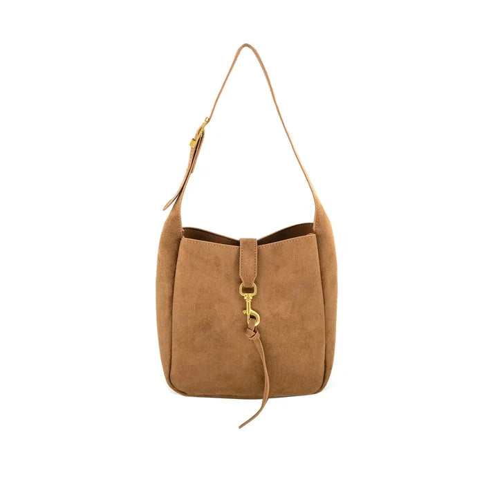 Faux Suede Camel Bucket Bag
