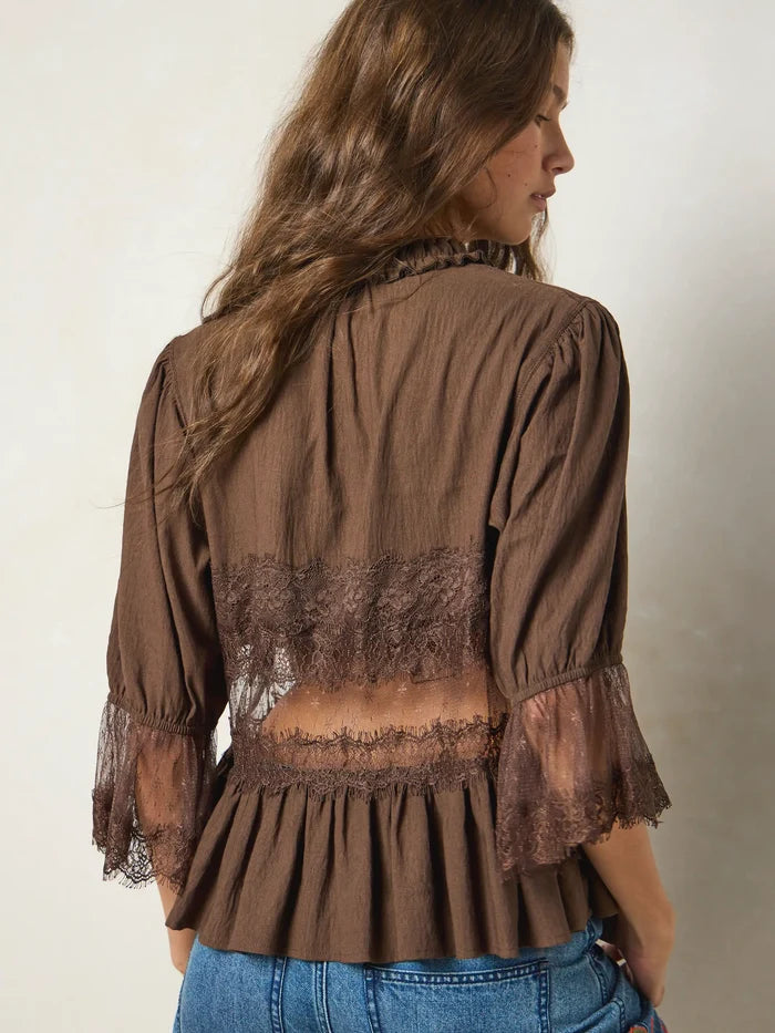 Faye Lace Top - Brown-view 3