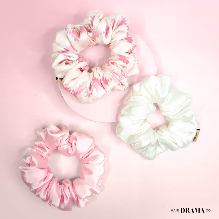 Flamingo Satin Scrunchies - Set of 3
