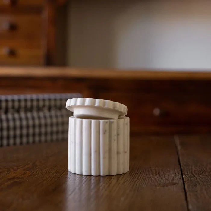 Fluted Jar Canister White Marble - Magnolia Lane co. Home + Garden + Gift