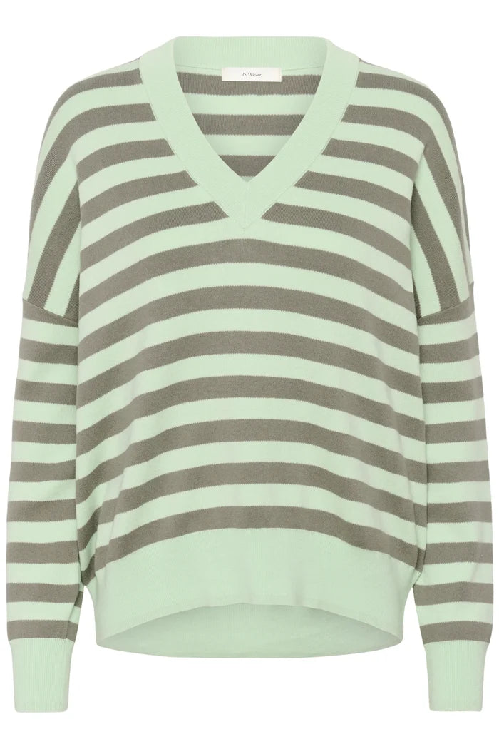 FOSTERIW V NECK KNIT | Spray + Mulled Basil Stripe