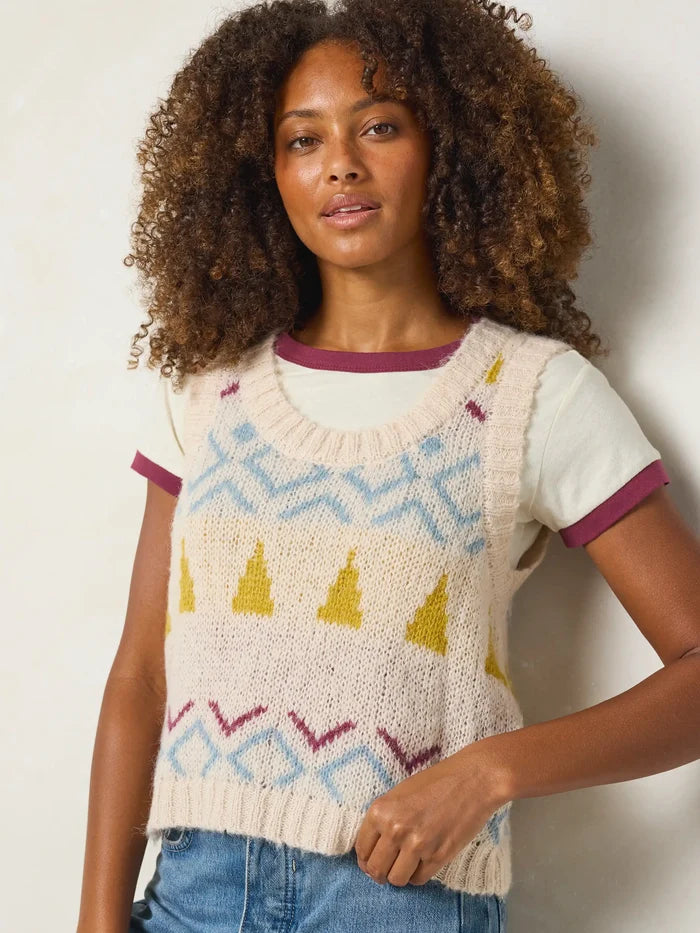 Fuzzy Intarsia Sweater Vest - Ivory-view 1