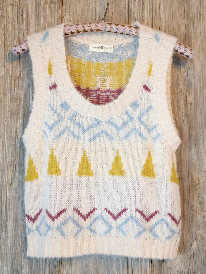 Fuzzy Intarsia Sweater Vest - Ivory-view 2