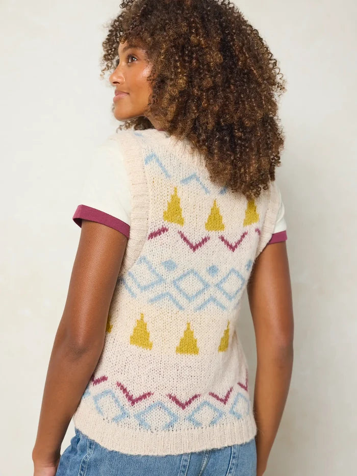 Fuzzy Intarsia Sweater Vest - Ivory-view 4