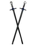 Silver Gem Sword Hair Sticks with black gemstone accents, medieval sword-inspired fantasy hair accessories, front view on white background.