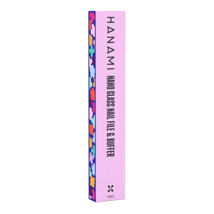 Hanami nail file and buffer packaging with colourful design on a white background.