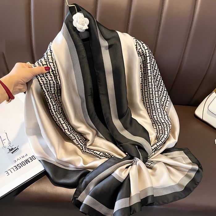 H Black & Natural Ivory Satin Feel Scarf