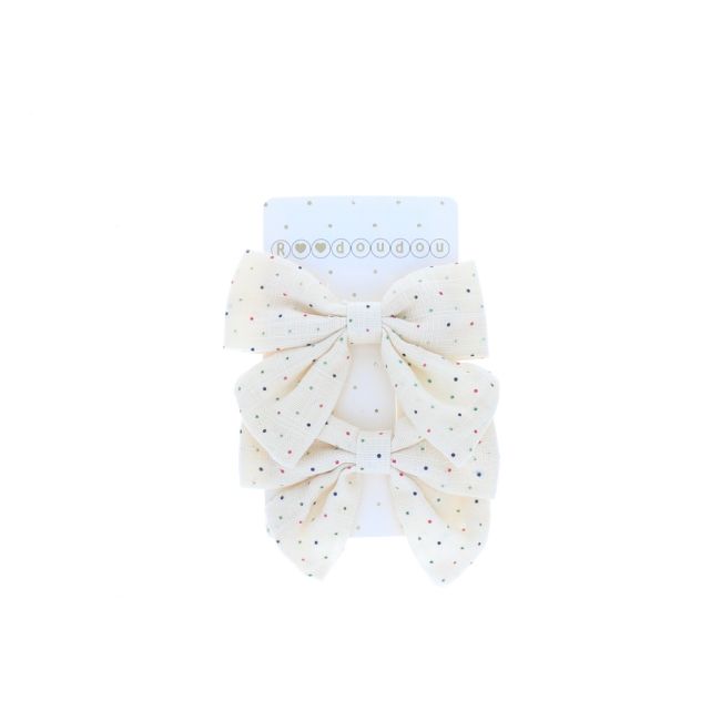 Le Petit Souk - Hair Clips - Cream W/Polka Dot Bow