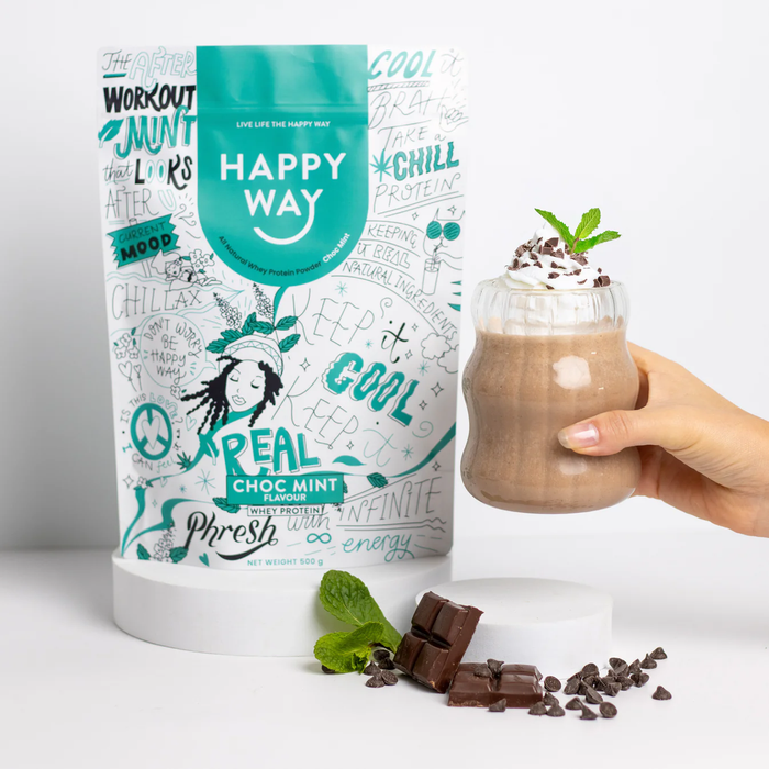 Happy Way Whey Protein Happy Way Choc Mint Whey Protein Powder 500g