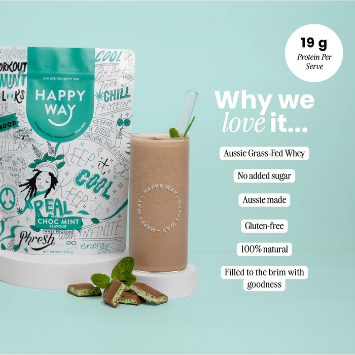 Happy Way Whey Protein Happy Way Choc Mint Whey Protein Powder 500g