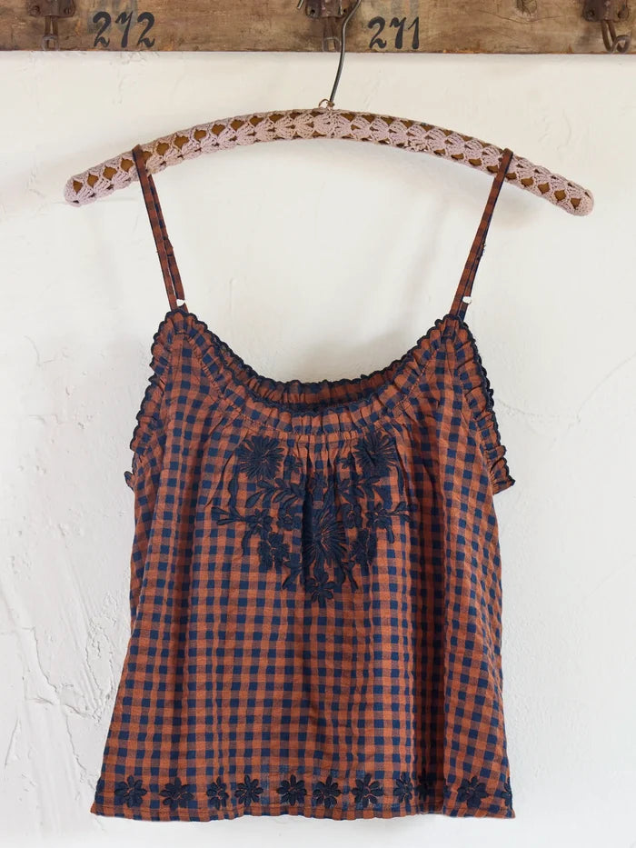 Harley Embroidered Cotton Top - Rust Gingham-view 1