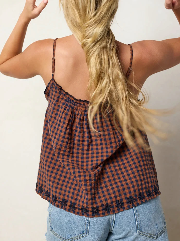 Harley Embroidered Cotton Top - Rust Gingham-view 4