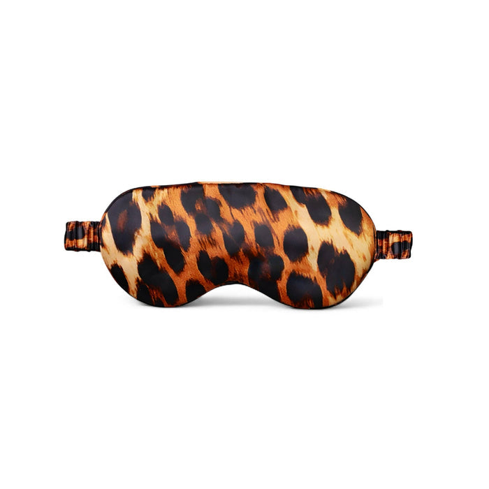 Leopard print eye mask on a white background