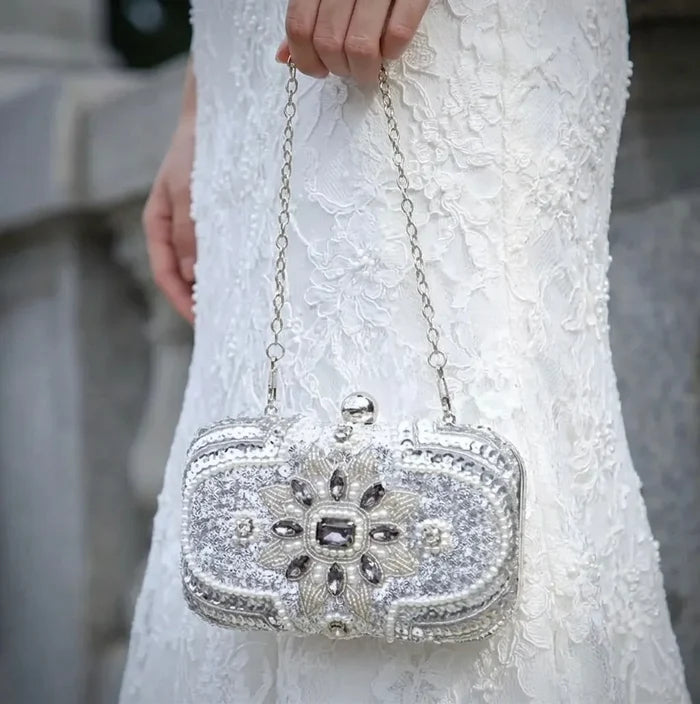 Silver Crystal Bridal Handbag Clutch | Elegant Evening Handbag