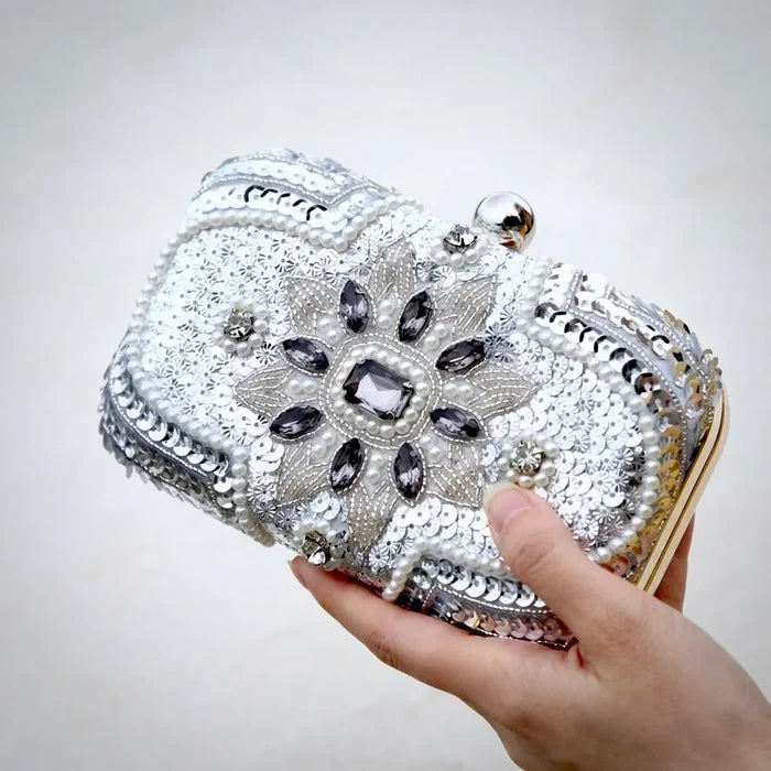 Silver Crystal Bridal Handbag Clutch | Elegant Evening Handbag