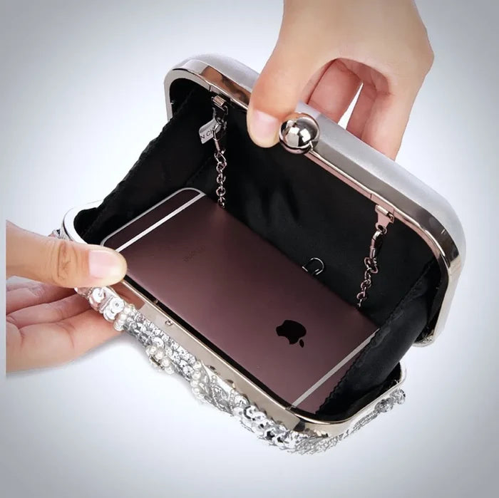 Silver Crystal Bridal Handbag Clutch | Elegant Evening Handbag