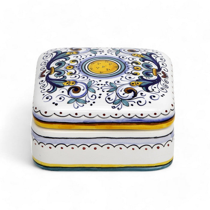 JEWERLY BOX: Authentic Deruta Keepsake Square Box with Murano Knob - RICCO DERUTA design