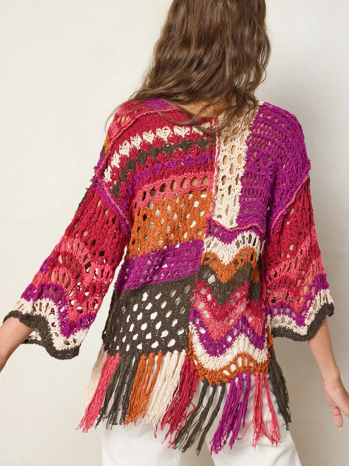 Joan Fringe Pullover Sweater - Magenta-view 2
